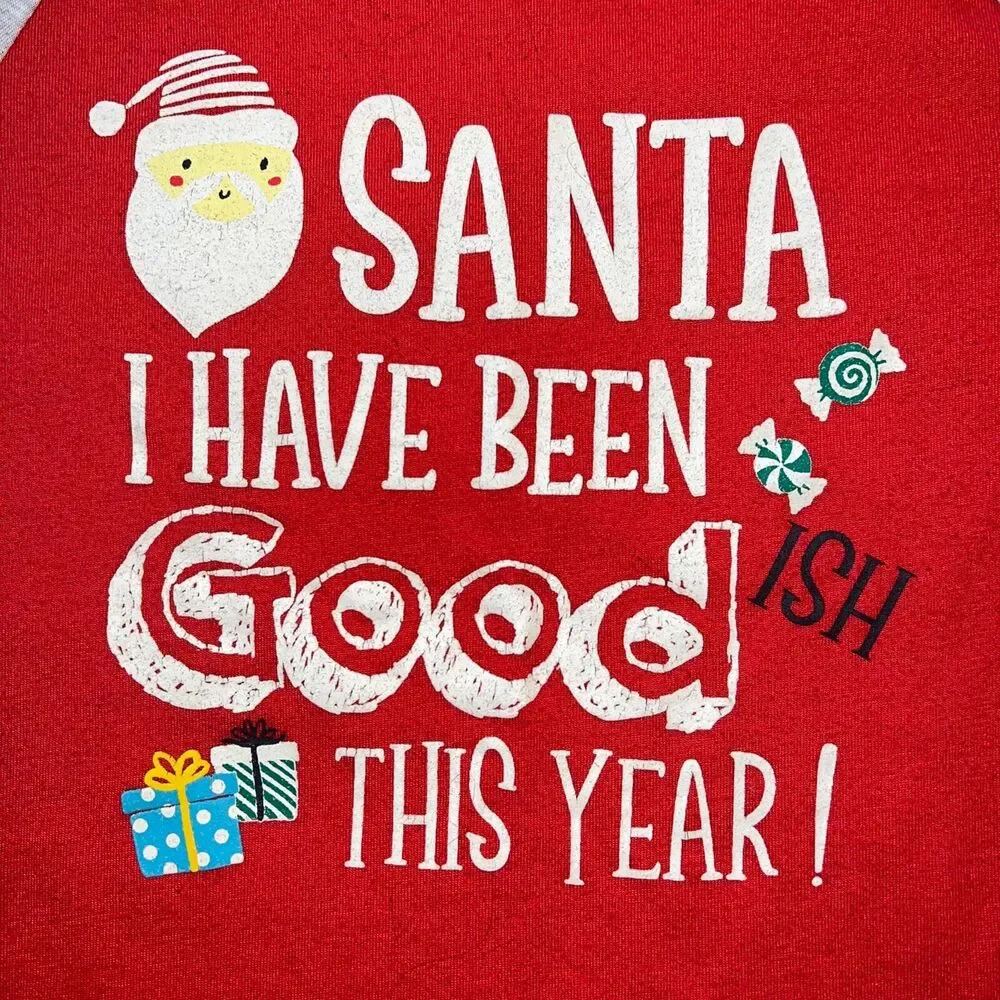 Cuddl Duds Girls Pajama Top Christmas Theme Be Nice I Know Santa Red Gray Medium